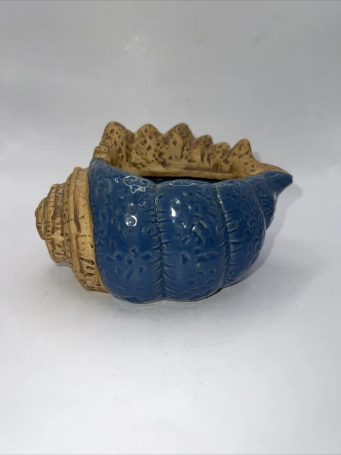 blue conch shell ceramic planter Beach Sea Ocean Nautical