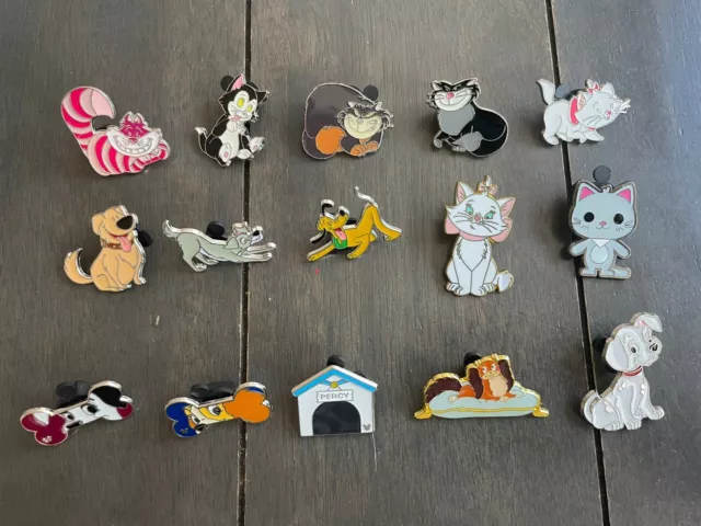 15 Piece Lot Of Disney Trading Pins. Classic Cats/Dogs What You See What You Get