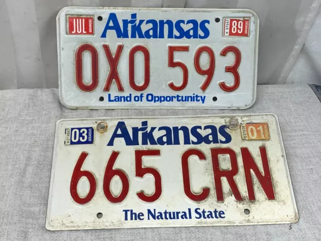 1989 & 2001 Two VTG Arkansas Land Of Opportunity License Plate Collectible Used