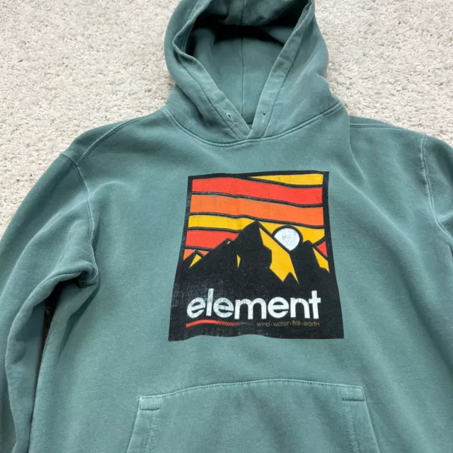 Element Hoodie Mens Small Green Wind Water Fire Earth Skateboard Faded Skate 2