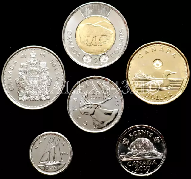 🇨🇦​ Canada 2019 Complete Coin Set 5 Cents To 2 Dollars Uncirculated (6 Coins)