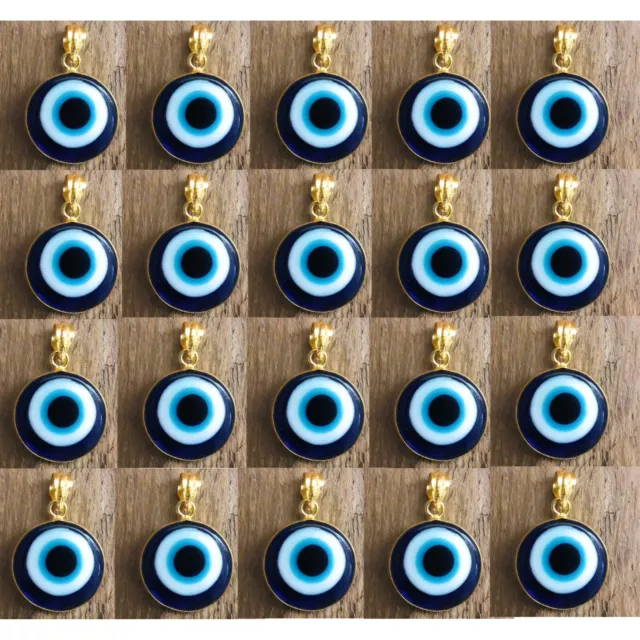 18k Oro Chapado Bad Suerte Protección 25mm Redondo Real Azul Evil Eye Collar Lot