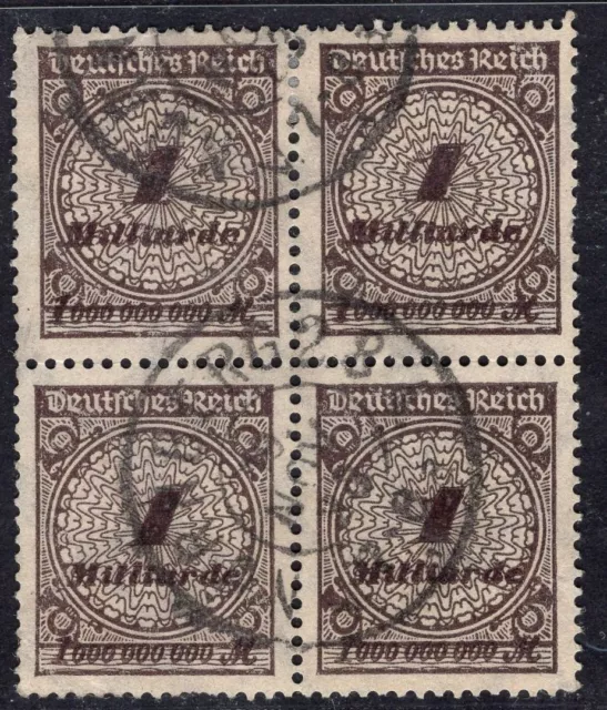 Deutsches Reich, Michel Nr. 325 Wb Viererblock, gestempelt + geprüft