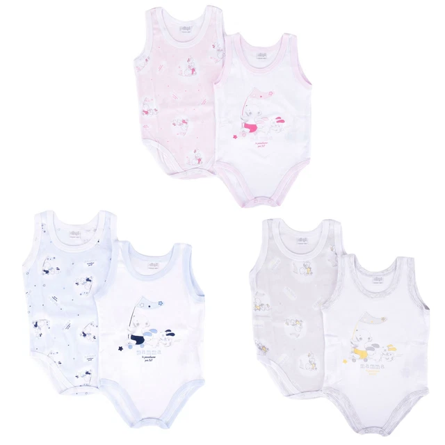 ELLEPI Set 2 Body Tutina in Cotone Senza Maniche per Neonato, Bimba e Bimbo