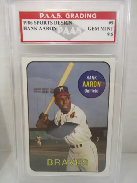 Hank Aaron Milwaukee Braves 1986 Sports Design #9 graded PAAS Gem MInt 9.5