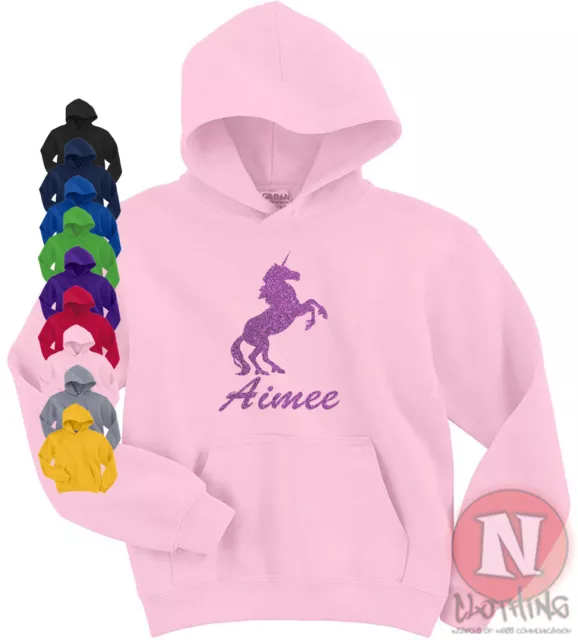 Paillette Licorne Capuche Enfants Adultes Sweat Capuche Personnalisé Nom Imprimé