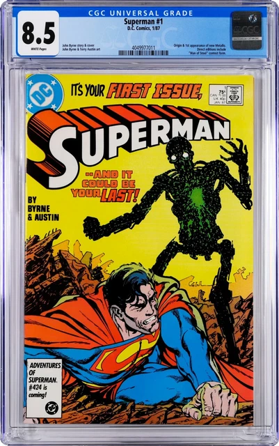 Superman #1 CGC 8.5 (Jan 1987, DC) John Byrne  & Terry Austin, Origin Metallo