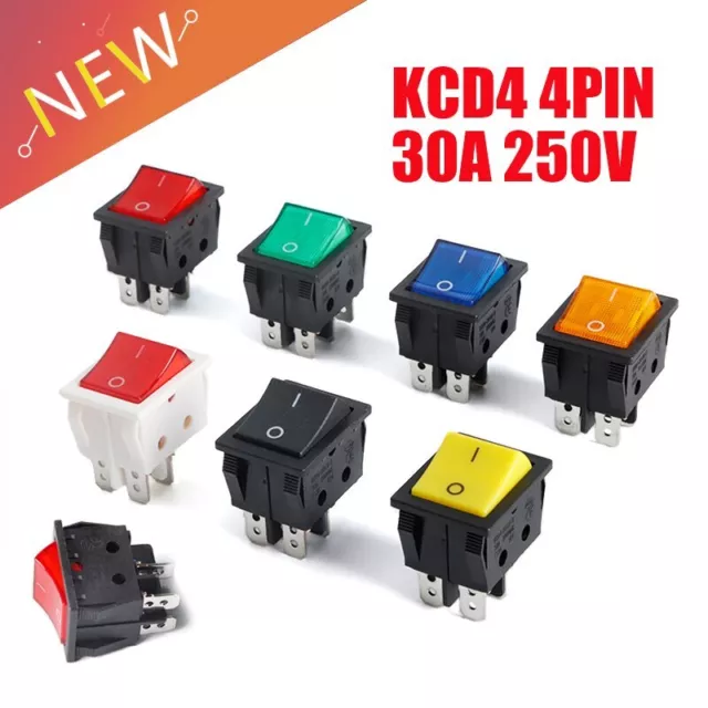1 PCS KCD4 4Pin 30A 250V AC High Current ON/OFF Rocker Power Button Switches