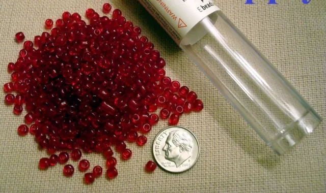 RED Glass seed beads transparent size 6/0 SIZE E 480 beads 60" strung  GBS040
