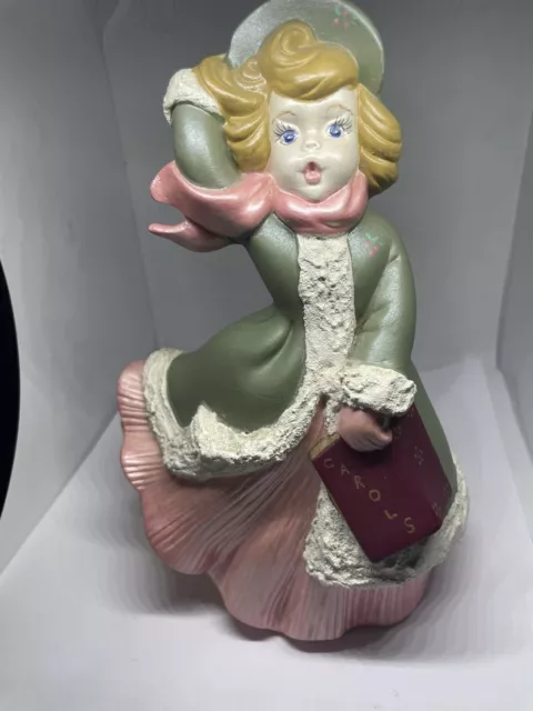 Atlantic Mold Christmas Caroler Girl Singing Ceramic 8.5" Hand Painted Vintage