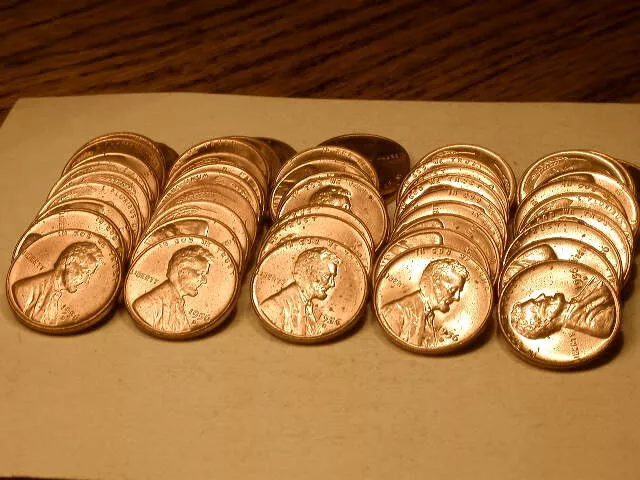 Full 50pc Roll 1956-D Ch/Gem BU/Uncirculated Red Wheat Lincoln Cents#15