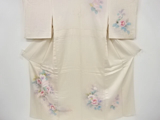 41584# Japanese Kimono / Antique Hitoe Kimono / Crane With Flower