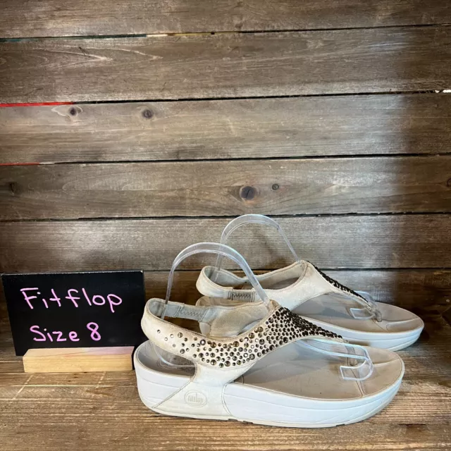 Womens Fitflop  Gray Comfort Suede Rhinestone Flip Flops Sandals Size 8 M GUC