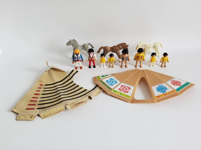 Lot Playmobil Far West – Indiens Danseurs Avec Totem, Figurines Anciennes