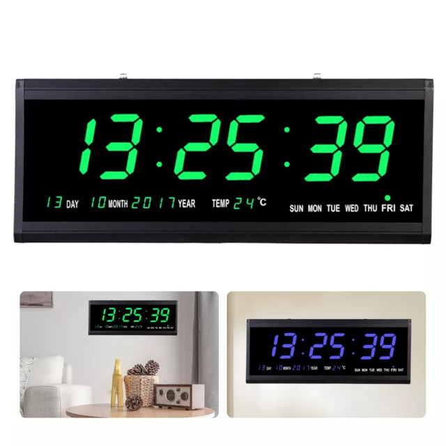 XXL Grosse LED digital Wanduhr mit Datum Temperatur Alarm Clock 480x190x30mm DHL