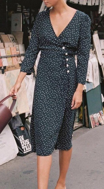 ROUJE GABIN WRAP Midi Dress Polka Dot Green Size 36 $165.00 - PicClick