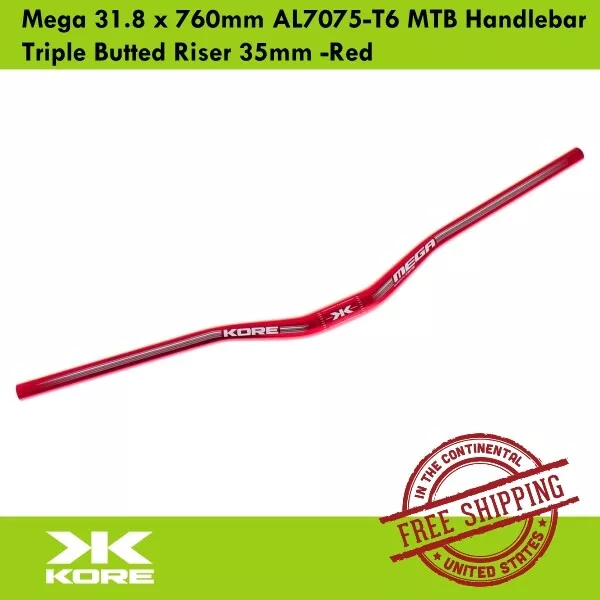 KORE Mega 31.8 x 760mm AL7075-T6 MTB Handlebar Triple Butted Riser 35mm -Red
