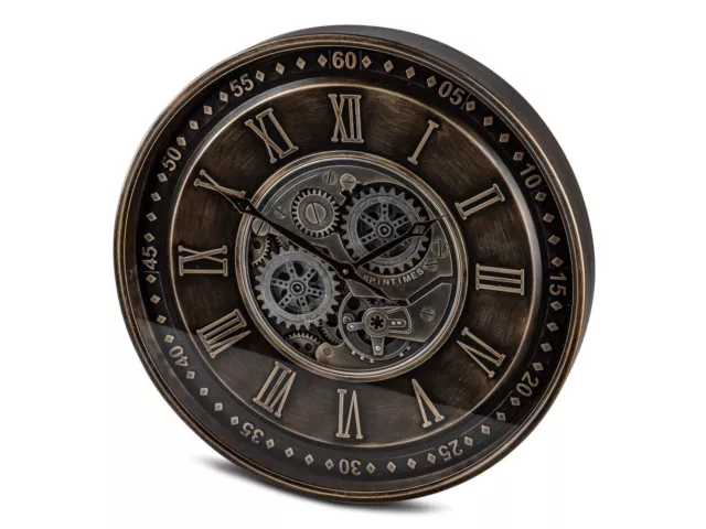 formano XXL Wanduhr mit Beweglichen Zahnrädern braun 59 cm Uhr Clock Steampunk