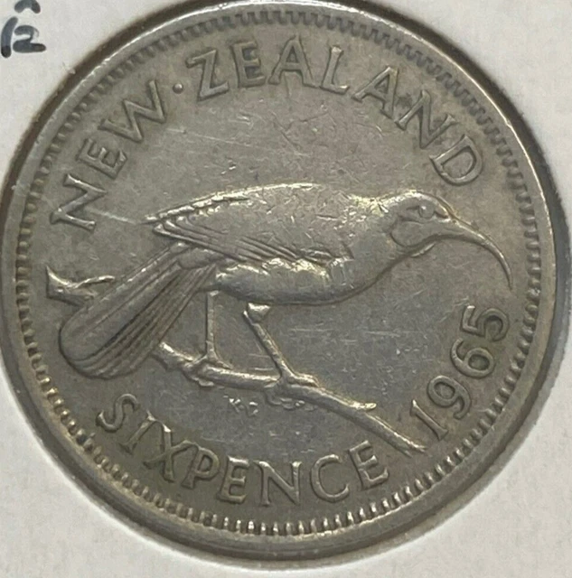 New Zealand 1965  Sixpence  Die Filled Wings  Very Scarce