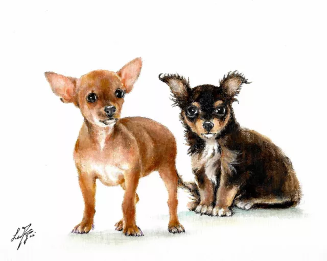 ❈ ORIGINAL Oil Dog Portrait Painting CHIHUAHUA Artist Signed Artwork Art Puppies