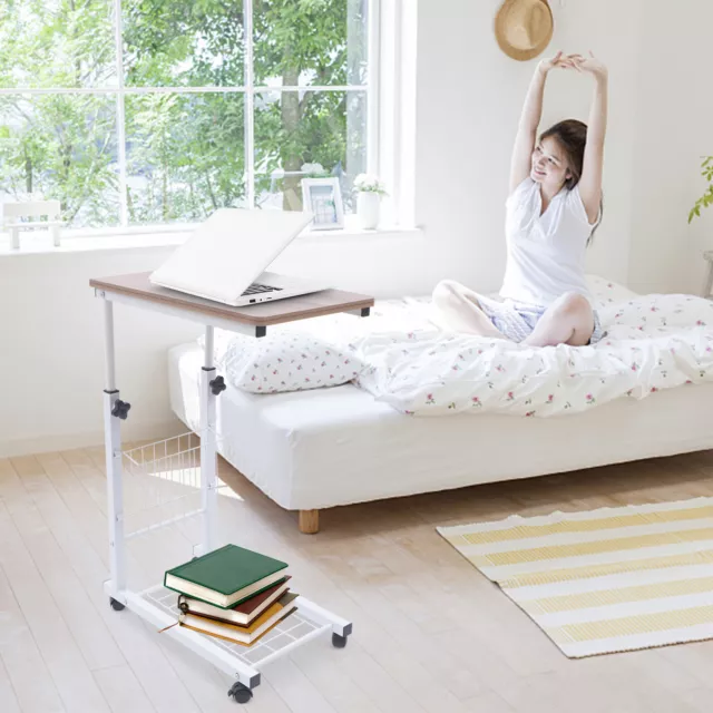 Bed Side Table Hospital Overbed Rolling Tray Adjustable Bedside Working Desk USA
