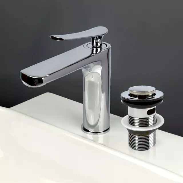 Bathroom Basin Mixer Tap + Slotted / Unslotted Waste - Mono Single Lever Chrome