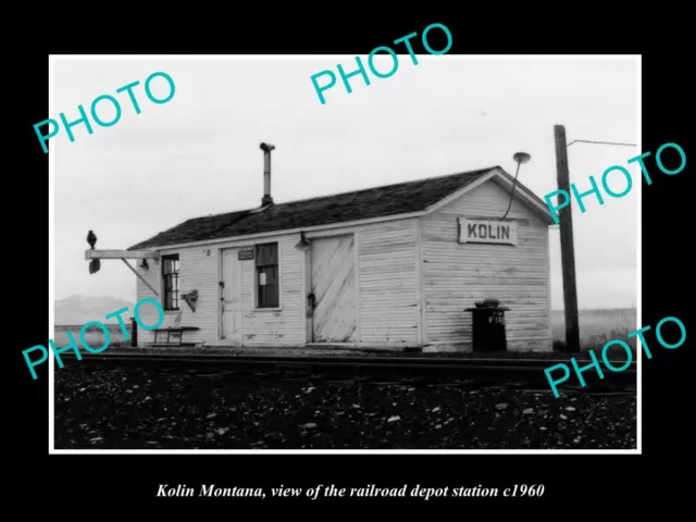 OLD LARGE HISTORIC PHOTO OF KOLIN MONTANA THE RAILROAD DEPOT STATION c1960