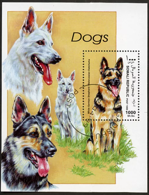 GERMAN SHEPHERD DOG ALSATIAN White Stamp Souvenir Mini Sheet Somalia 1999 Used