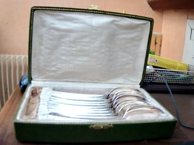Coffret 6 Cuillères à Dessert Vintage – Métal Argenté – Russie Soviétique – Occasion