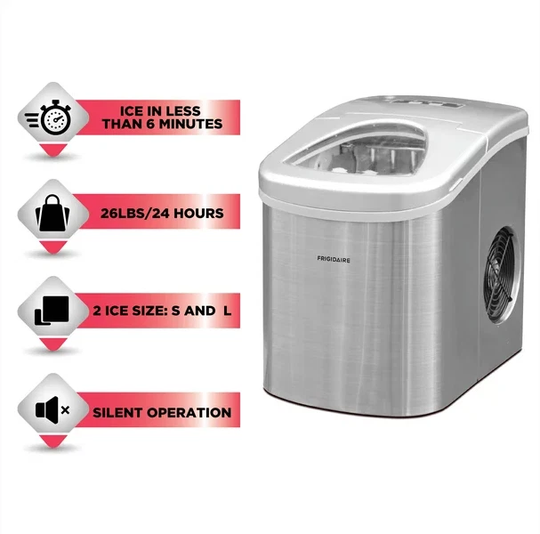 FRIGIDAIRE 26 LB.COUNTERTOP Ice Maker EFIC117SS, Stainless Steel New