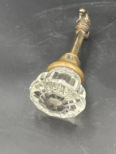 VINTAGE 12 POINT GLASS Crystal DOOR KNOB STANDARD With Copper Brass Spindle
