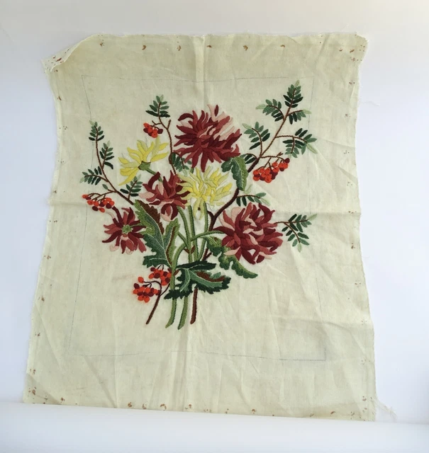 Vintage Bordado Imagen Bordado Labores Flores Crisantemo Dalia