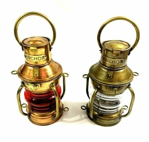 02er Set Lampe Boot Öl Schiff Nautisch Maritim Laterne Messing Licht Antik