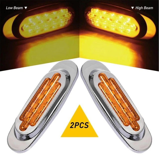 2x Amber 16 LED Clearance Side Marker Light Truck Trailer Chrome Cover Bezel GCB