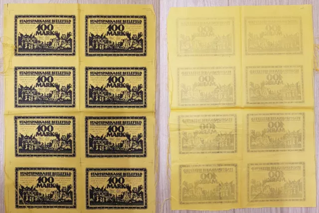 1921 Emergency Money 8x100 Mark Silk Yellow City Savings Bank Bielefeld 59803