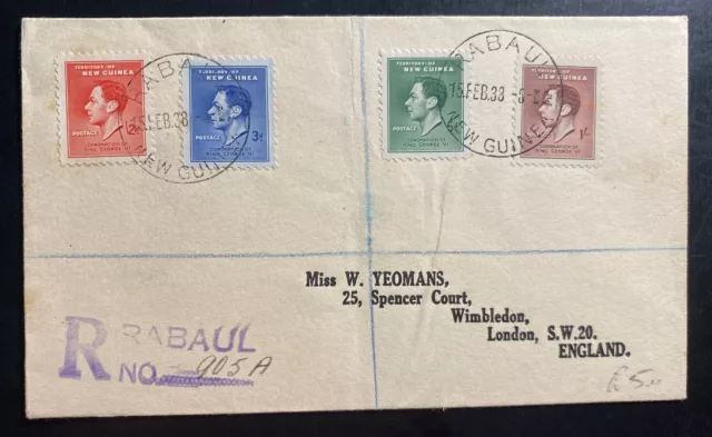 1938 Rabaul Papua New Guinea Registered Cover To London England