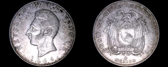 1944-Mo Ecuadorian 5 Sucres World Silver Coin - Ecuador
