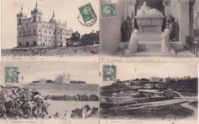 Lot de 4 cartes postales anciennes postcards TUNISIE TUNISIA CARTHAGE timbrées