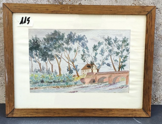 Acquerello Quadro Paesaggio Con Ponte Firmato Giovannelli 1884 Dipinto Originale