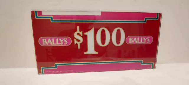 BALLY'S $1.00 Slot Machine Front Glass Panel Insert 17" x 8.25" vintage 1988 BALLY'S $1.00 Slot Machine Front Glass Panel Insert 17" x 8.25" vintage 1988
