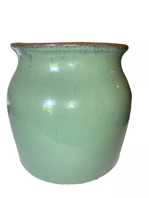 Art Pottery Vase Confit Jar Wide Mouth Heavy Home Decor Mid Century Modern Green