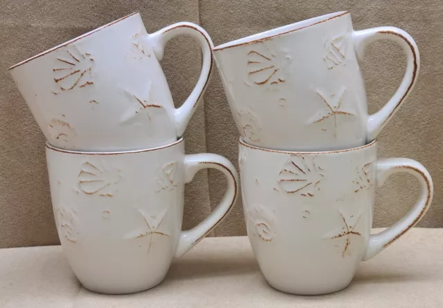 4 New Thomson Pottery "Hampton" Stoneware Seashell Mugs