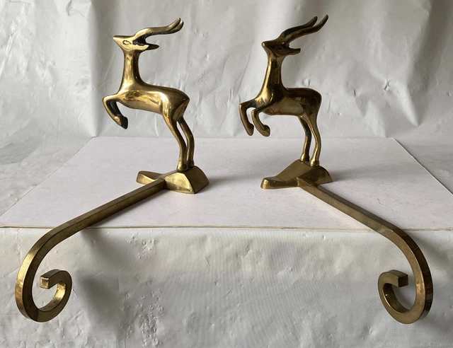 Vintage Brass Deer Reindeer Stocking Holder Long Arm Gold Finish Heavy Christmas Vintage Brass Deer Reindeer Stocking Holder Long Arm Gold Finish Heavy Christmas
