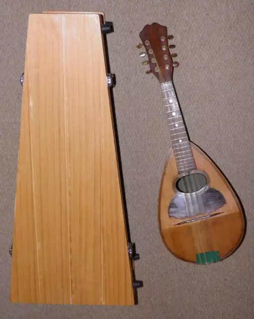 Mandolino antico 1890 italiano con dorso ciotola 8 corde di F. De Mureda Napoli & custodia