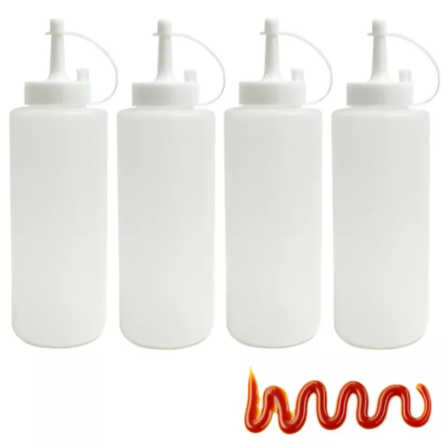 4 Paquete 355ml Plástico Transparente Botella Condimento Ketchup de Mostaza Mayo