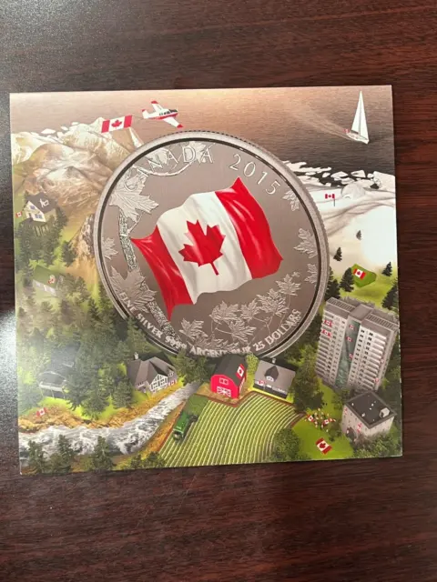 2015 Canada $25 Fine Silver Proof Coin 99.99% Pure Canadian Flag Ogp