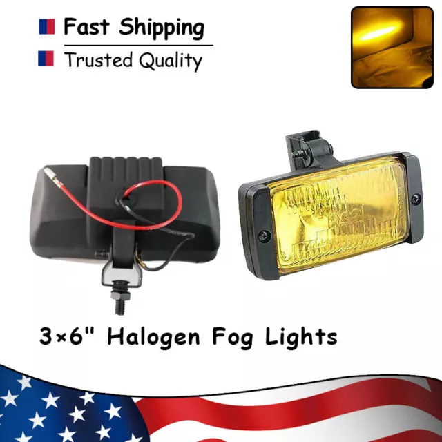 3x6"Quartz Yellow Glass lens Halogen Front Fog Light Lamp Rustproof Housing Pair