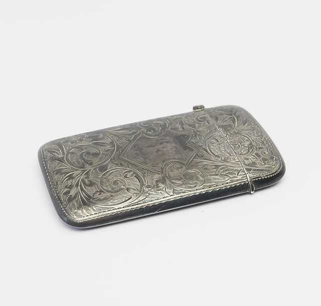 Antique Art Nouveau repousse sterling silver concave card case Henry Williamson