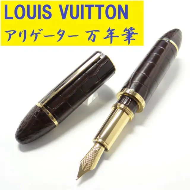 LOUIS VUITTON Cargo Black Alligator Leather Fountain Pen w/ 18K
