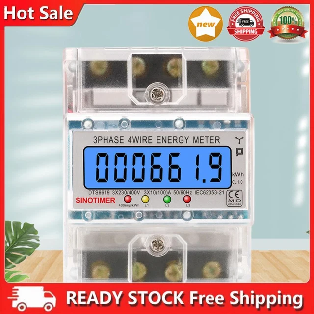 DIN RAIL ELECTRIC Energy Meter 3 Phase 4 Wires KWh Meter 50/60HZ 100A ...